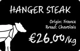 Κάρτα τιμής Hanger Steak με προέλευση