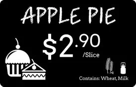 Κάρτα τιμής Apple Pie με αλλεργιογόνα